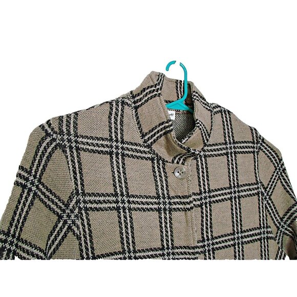 Serengeti Womens 2X Wool Jacket Shacket Sweater Tan Black Plaid Button Up Pocket - Picture 2 of 11